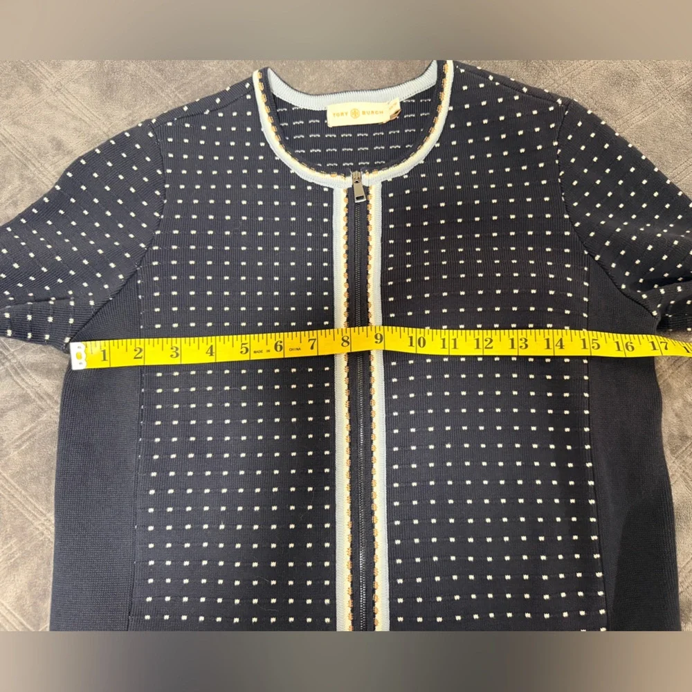 Tory Burch Navy Cardigan Sweater Long Sleeve Zipper Sweater Cotton &Nylon Blend